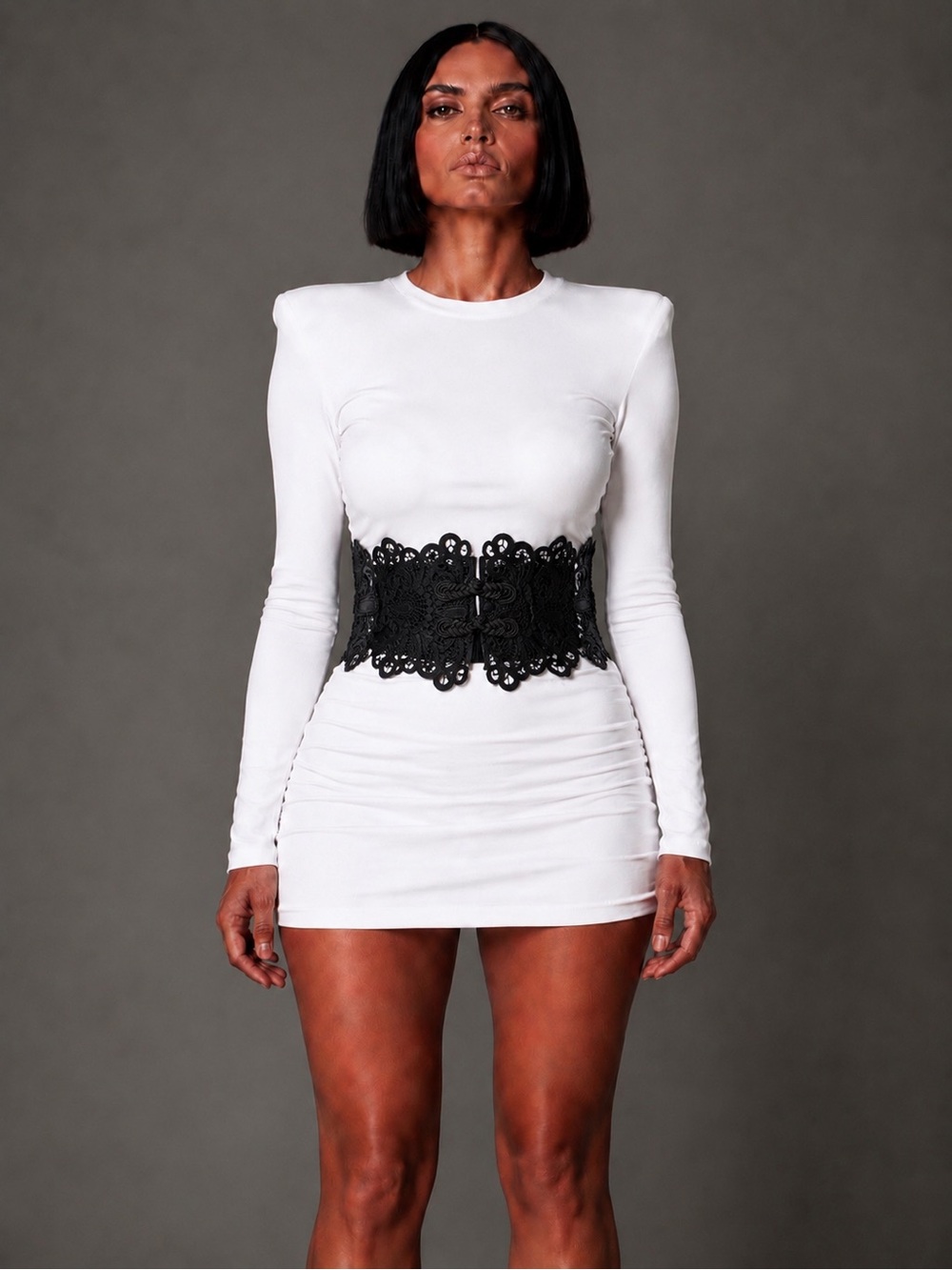 Black Lace Wide Waist Belt for Women